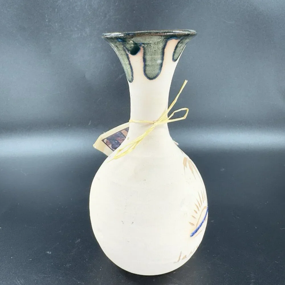 Vintage Jamaican Marblestone Pottery Vase Vessel Signed Hand‎ Made With Tag VTG